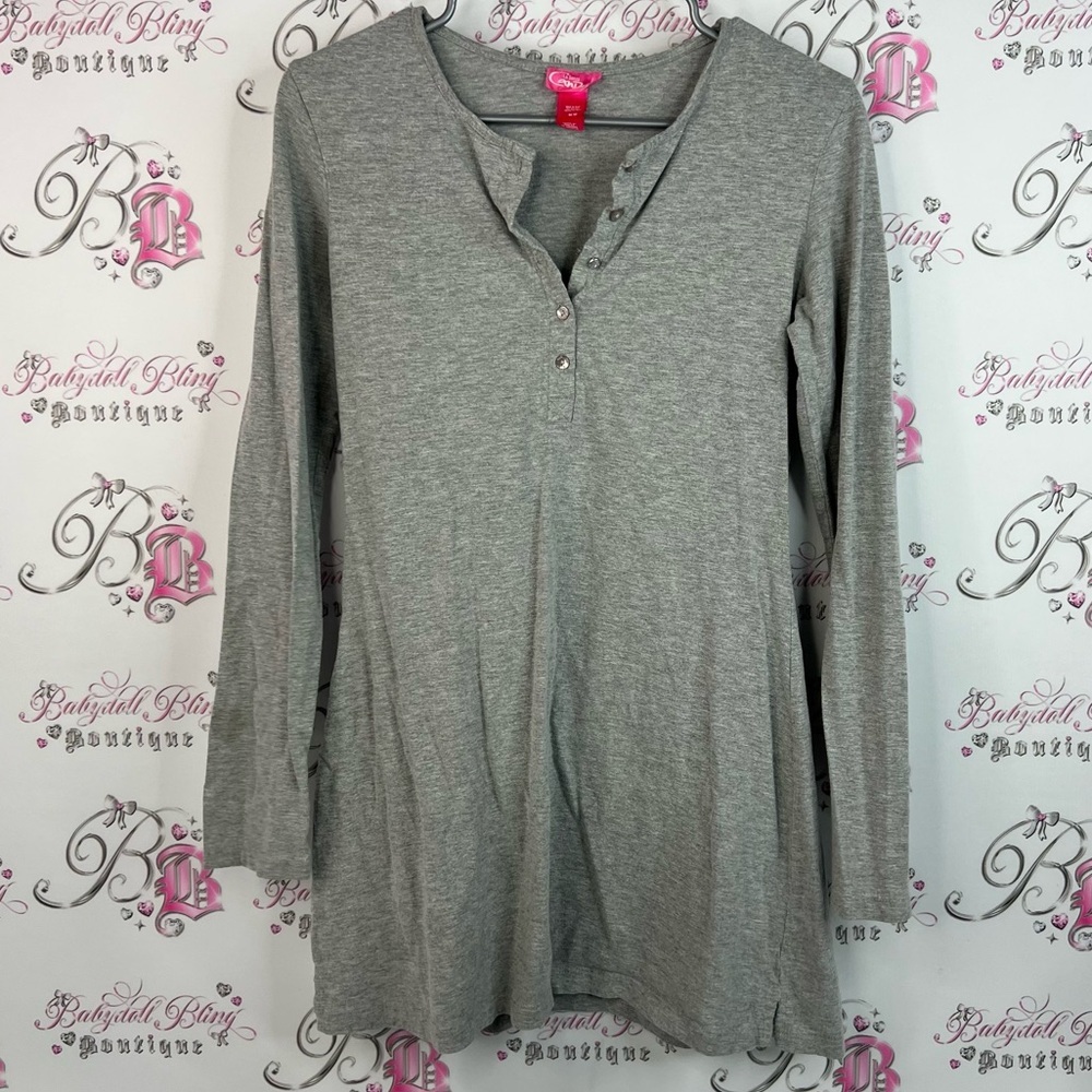 La SENZA mini dress grey buttons Heather Gray Long Sleeve Tunic or dress